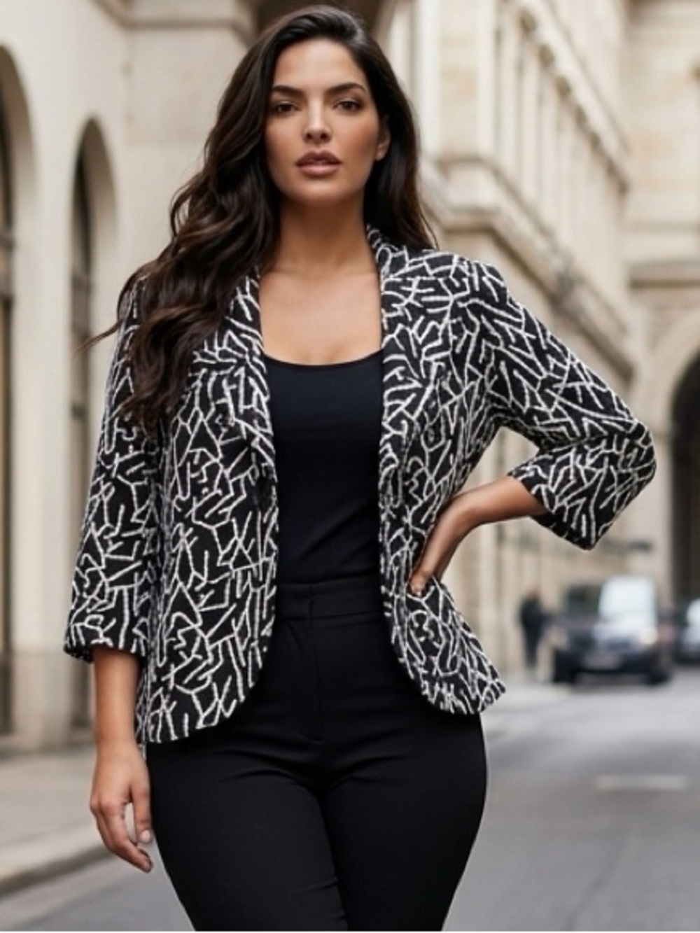 Joseph Ribkoff Black & White Patterned Blazer